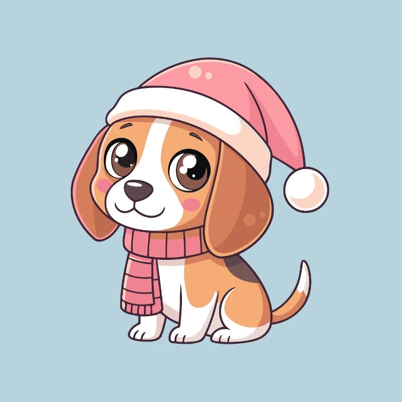 Chiot Noël Rose avec Bonnet et Écharpe
