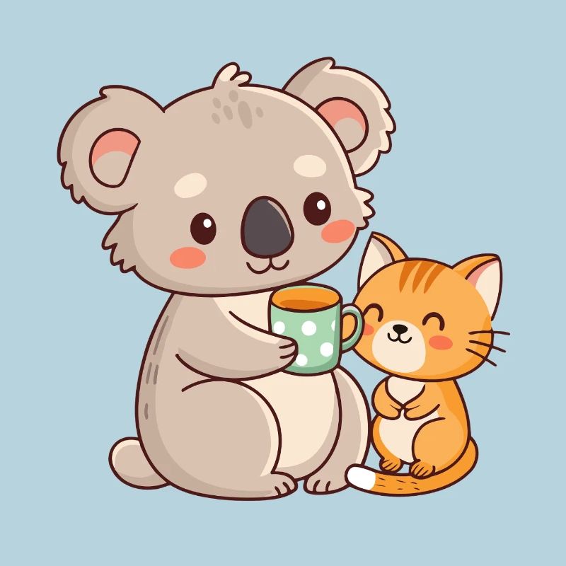 Koala et chat café mignon