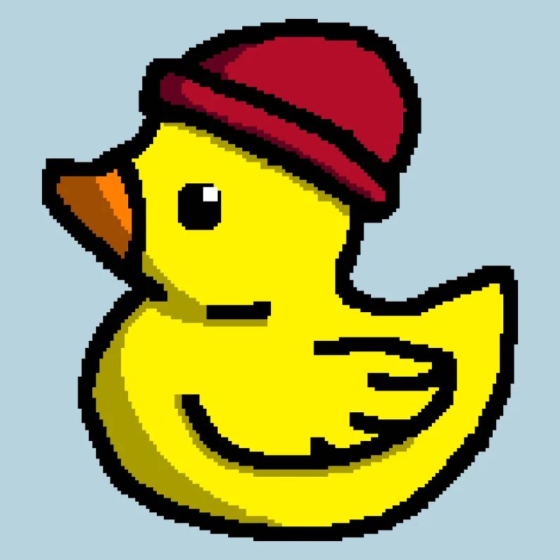 Cute Pixel Duck in Red Beanie