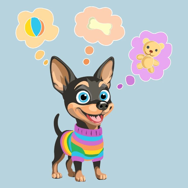 Chien mignon en pull arc-en-ciel pour enfant