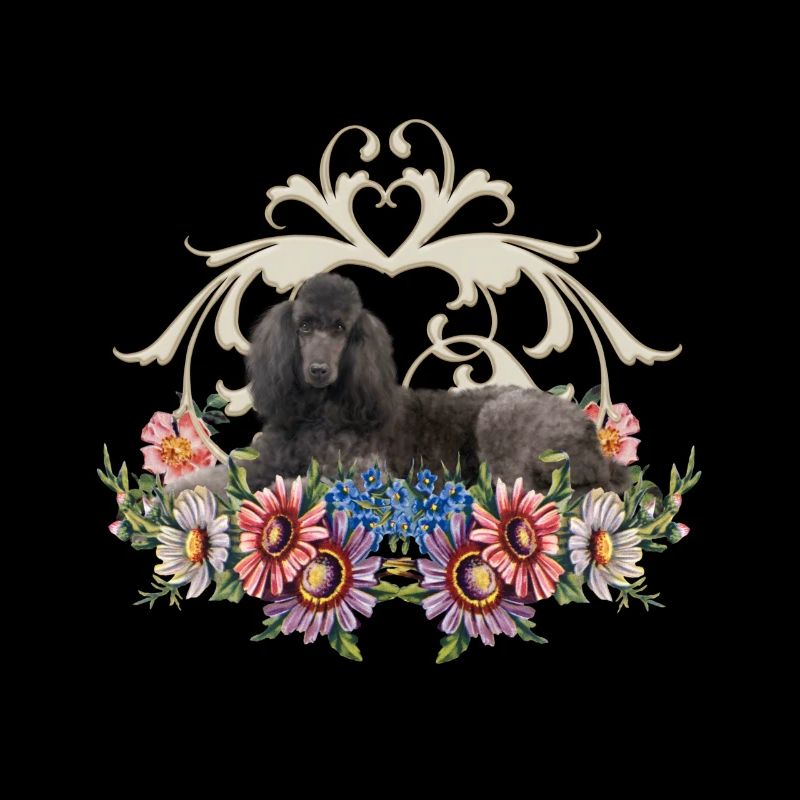 Cute poodle with flowers