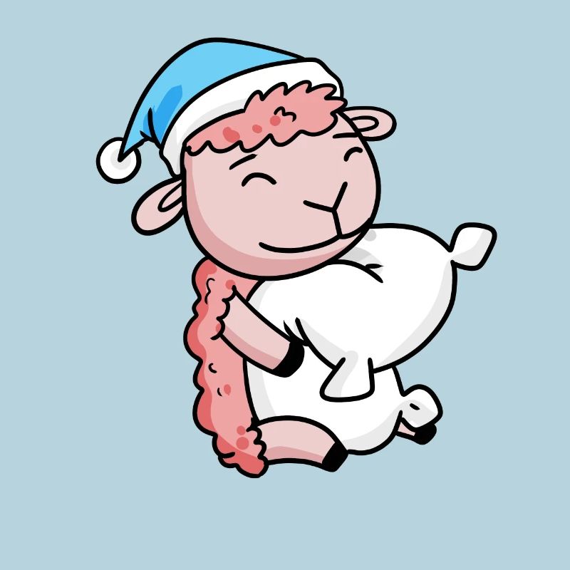 Sheep with pillow and sleeping cap