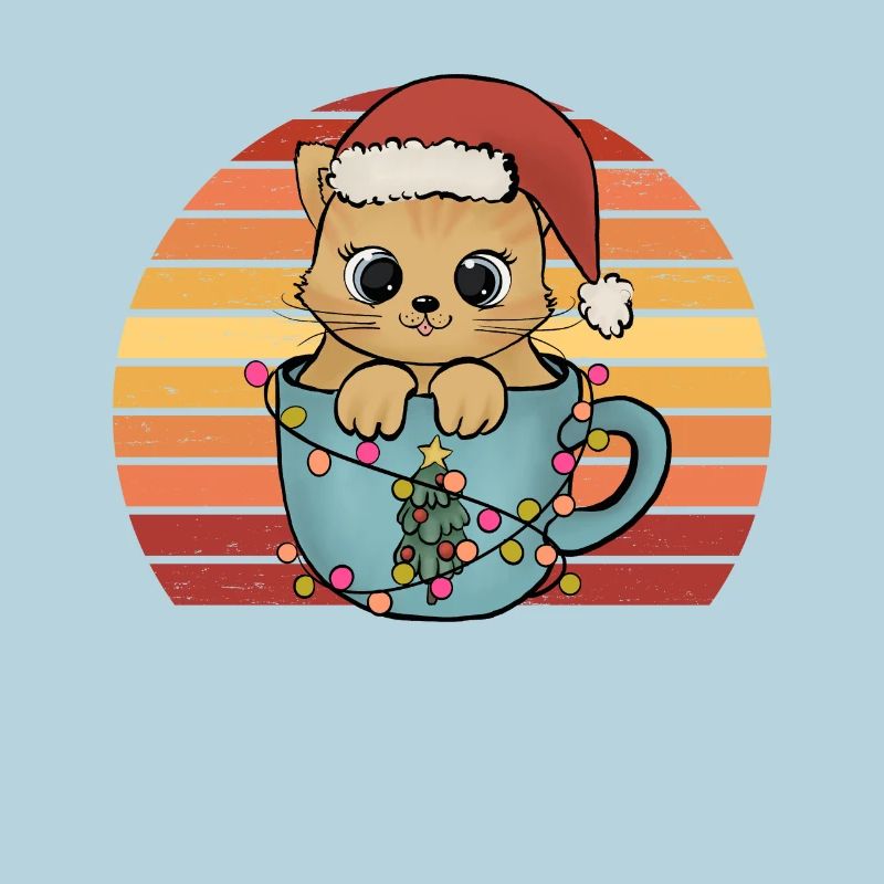 Chaton de chat de Noël avec chapeau de Noël rétro