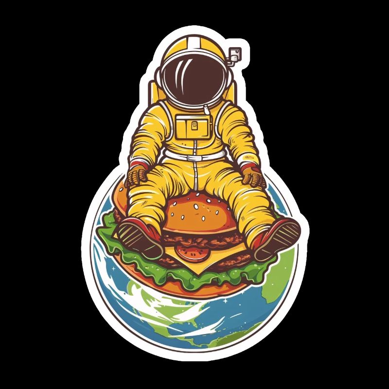 Astronaut schwebt über der Erde mit einem Burger