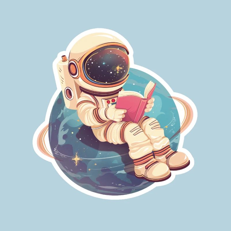 Astronaute mignon lisant un livre dans l’espace