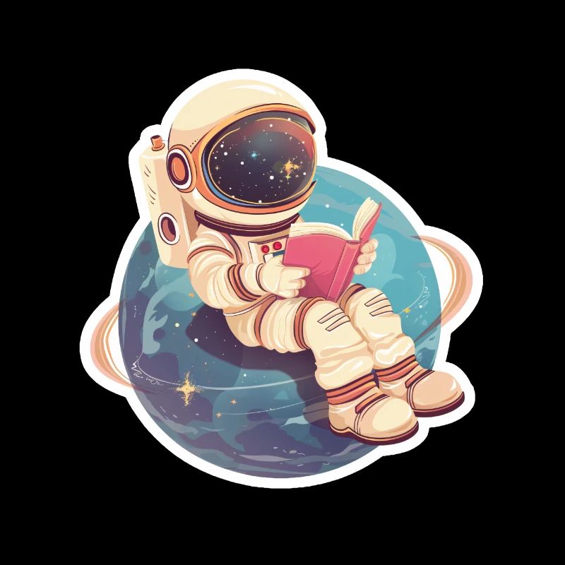 Süßer Astronaut liest ein Buch im Weltall