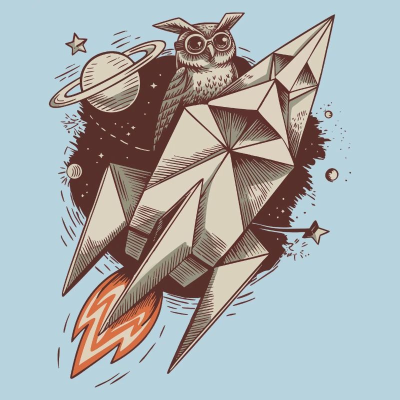 Weise Eule auf einer Rakete - Cosmic Adventure