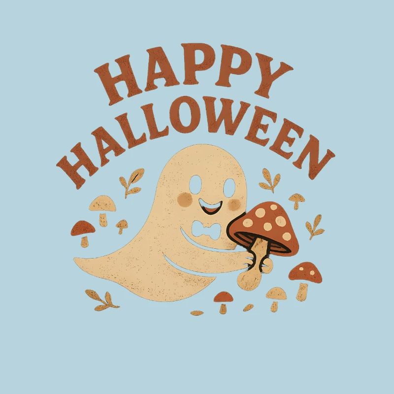 Funny Halloween ghost with mushroom