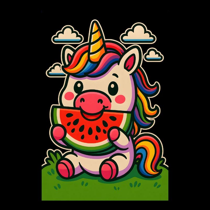 Licorne arc-en-ciel mangeant de la pastèque