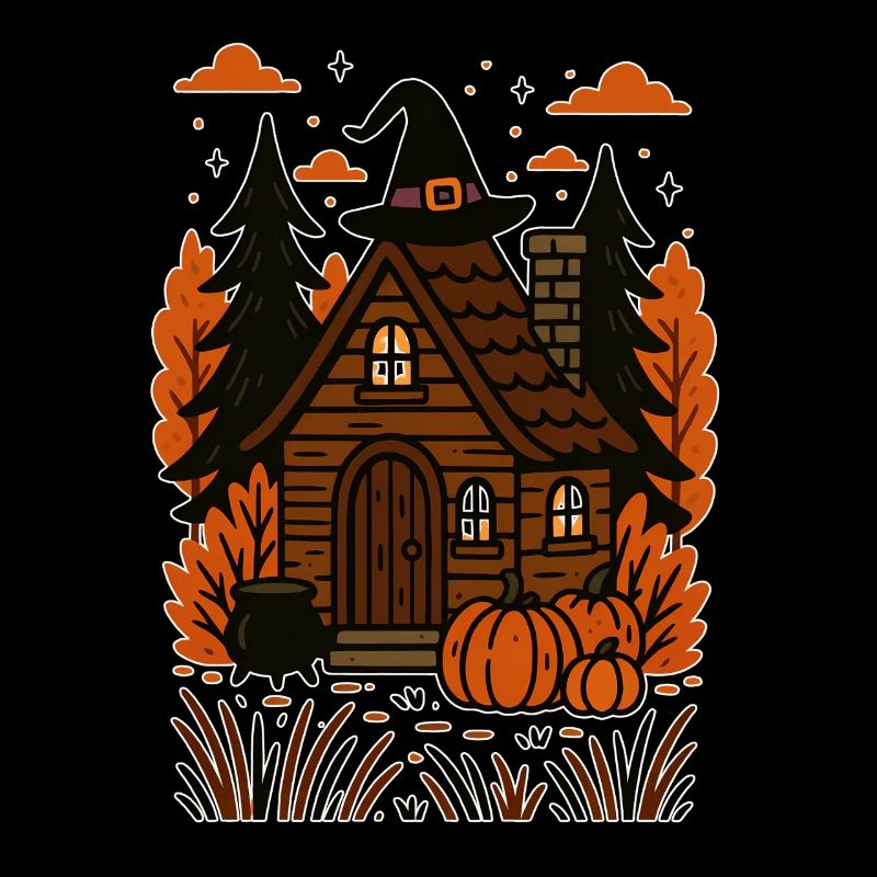 Maison de sorcière avec motif d'automne de citrouilles