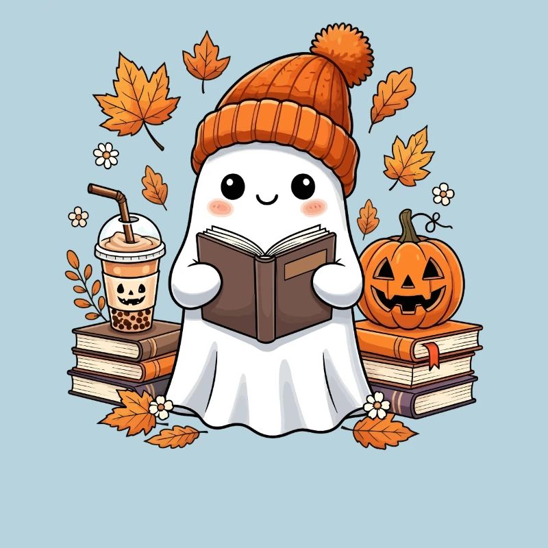 Autumn harvest ghost with pumpkin