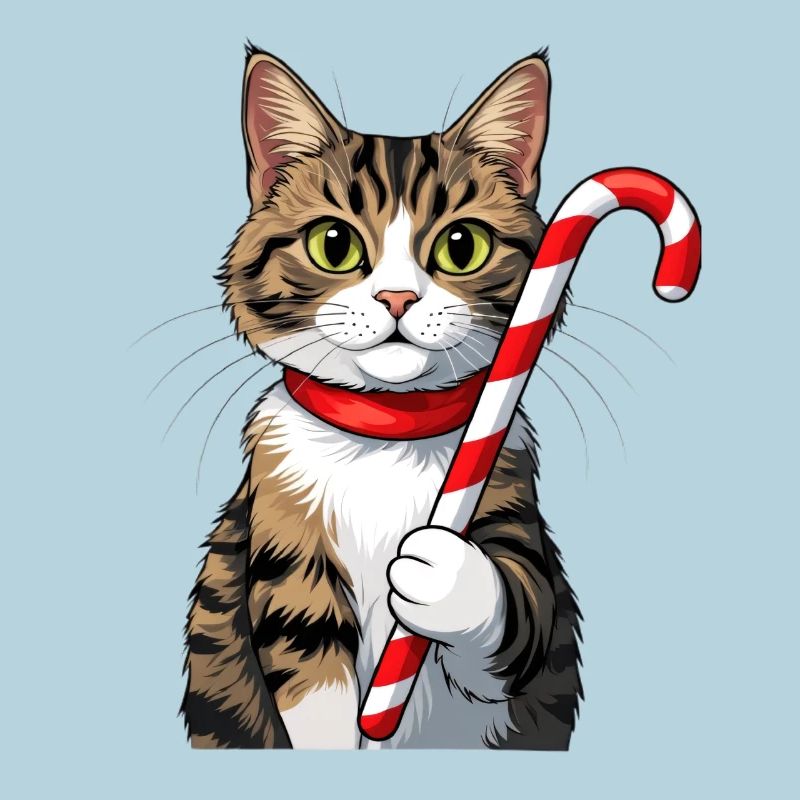 Winter cat with candy cane