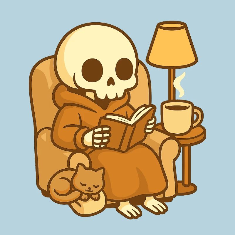 Lesendes Skelett – Cozy Reading