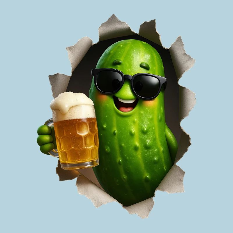 Cornichon avec bière et lunettes de soleil