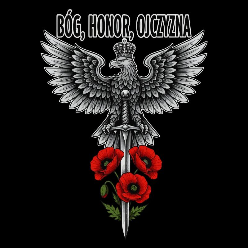 Aigle blanc polonais avec épée et coquelicot hommage