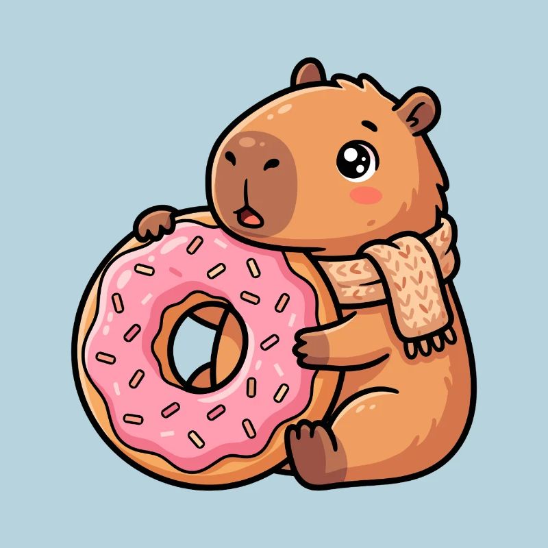 Capybara mit Donut süßes Cozy Tiermotiv