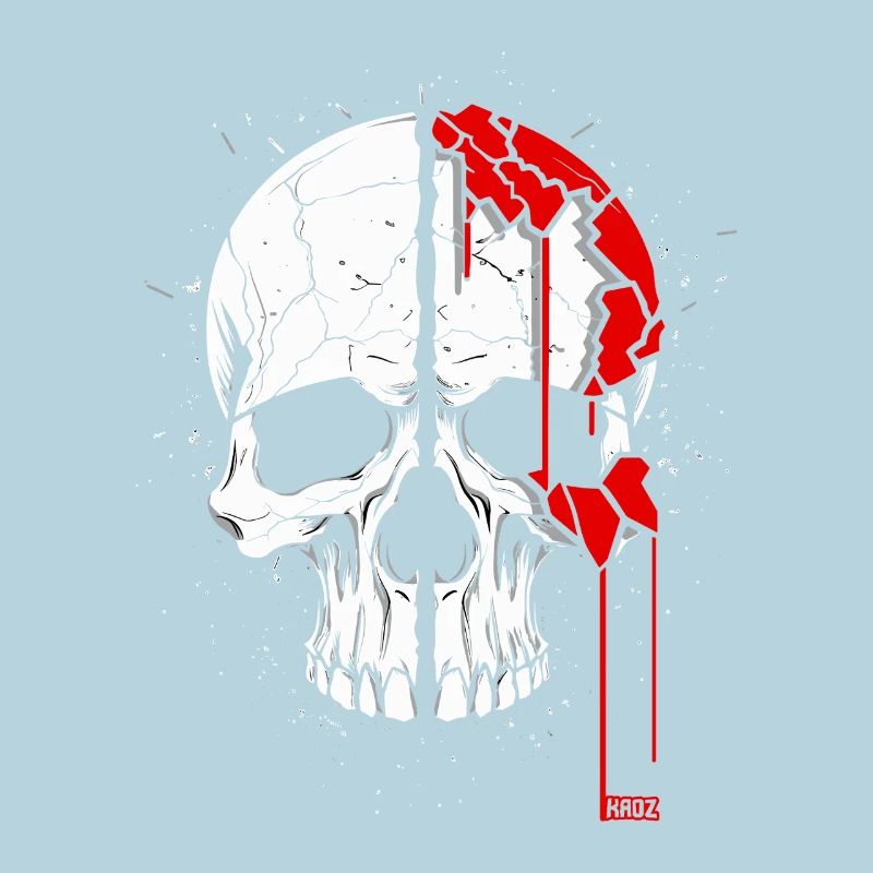 Geteilter Totenkopf mit roter Farbe