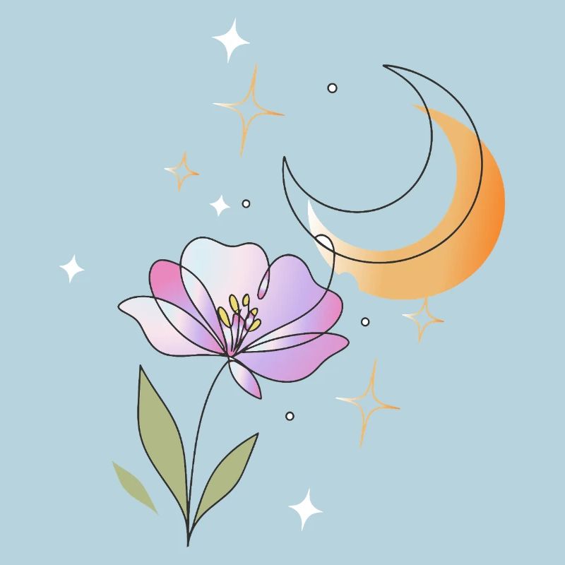 Fleur avec illustration en lignes de lune