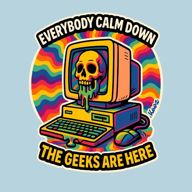 Geeks Are Here Retro Skull Computer