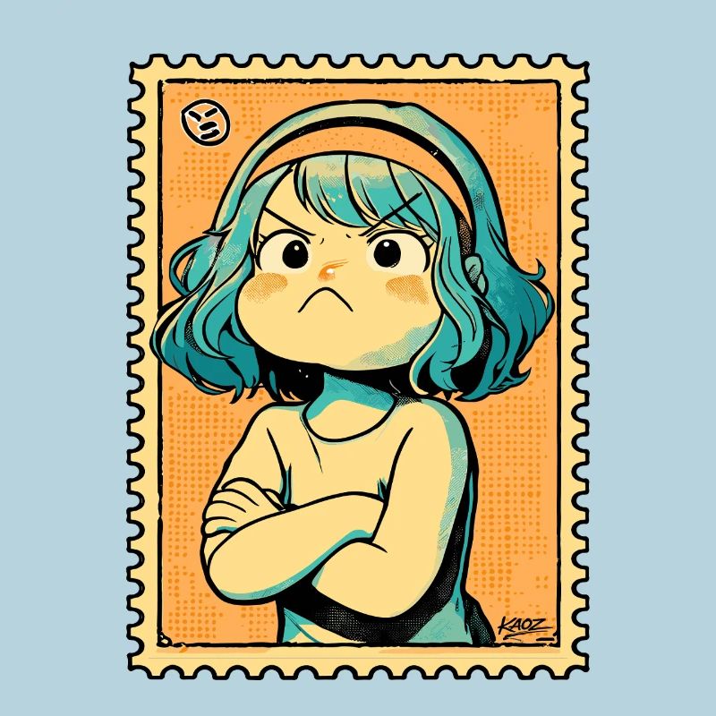Defiant Teal-Haired Stamp Art