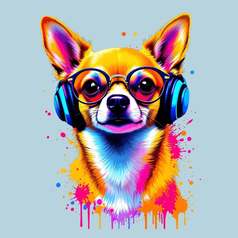 Chihuahua Hund mit Kopfhörer