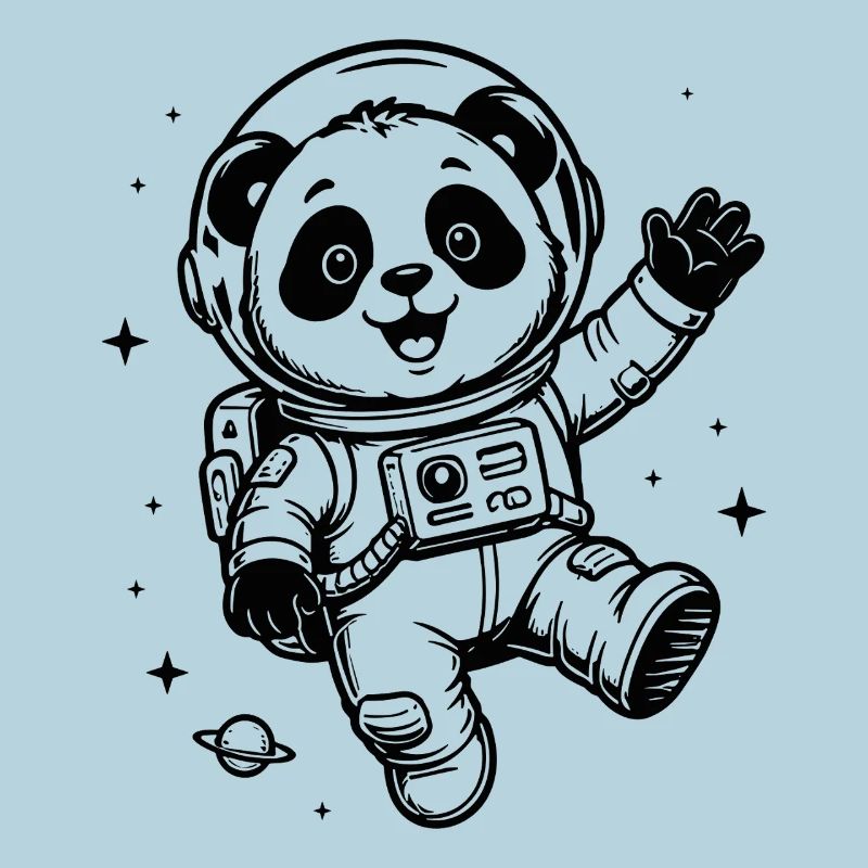 Astronaut Panda Space Waving Adventure