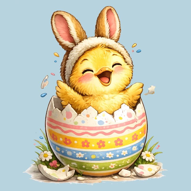 Chick with bunny ears in Easter egg