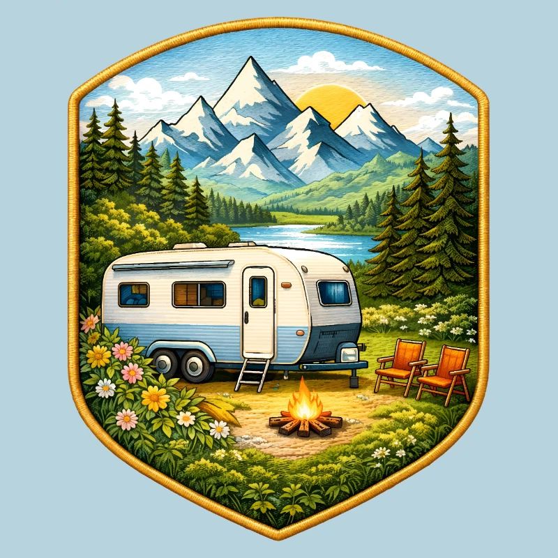 Camping Patch mit Wohnwagen  