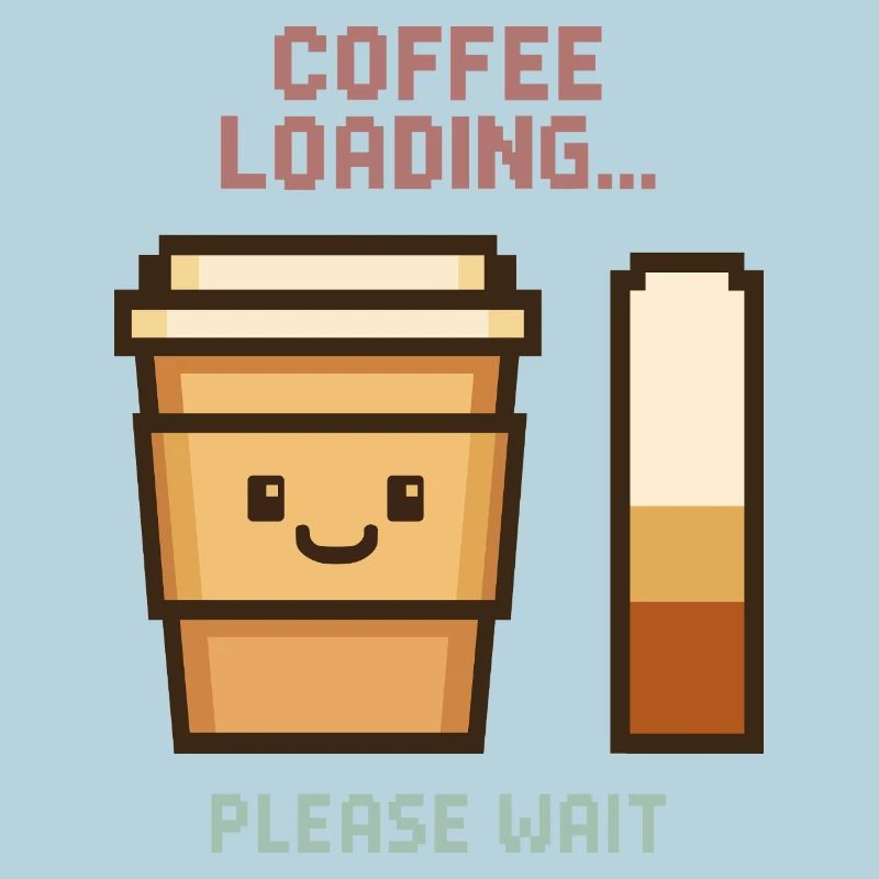 Coffee Loading Pixel Art - Morning Start with Charm
