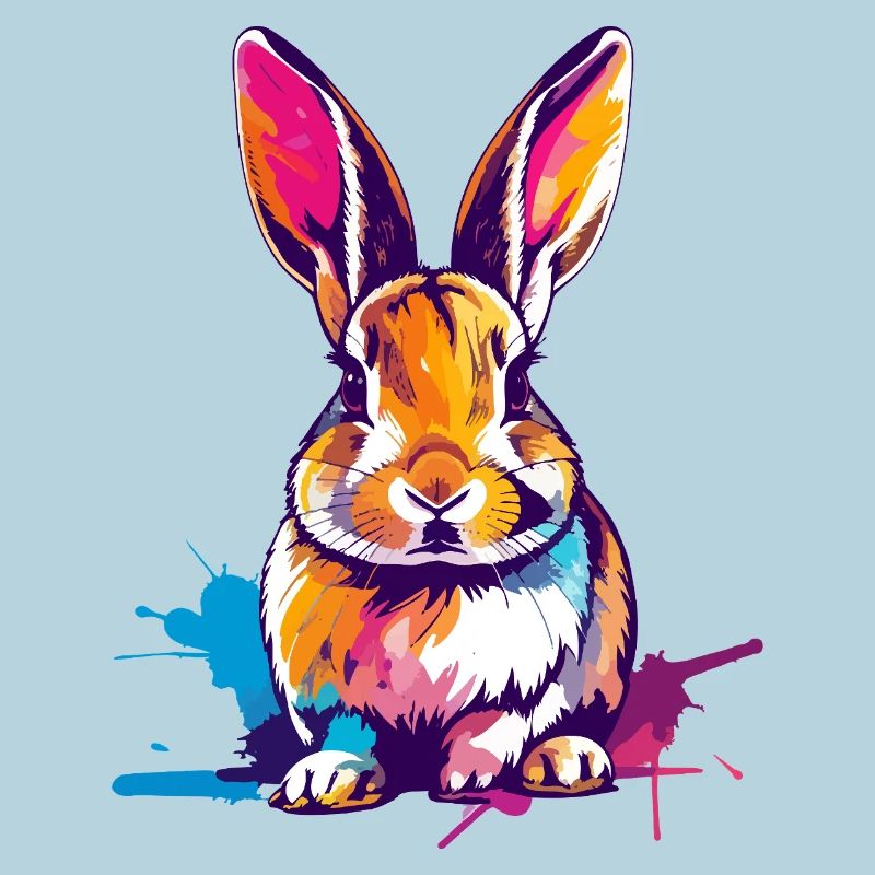 Lapin coloré en aquarelle Éclaboussures de couleur