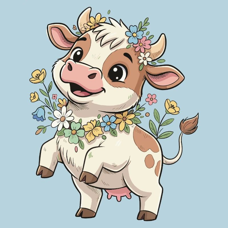 Kuh mit Blumenkranz