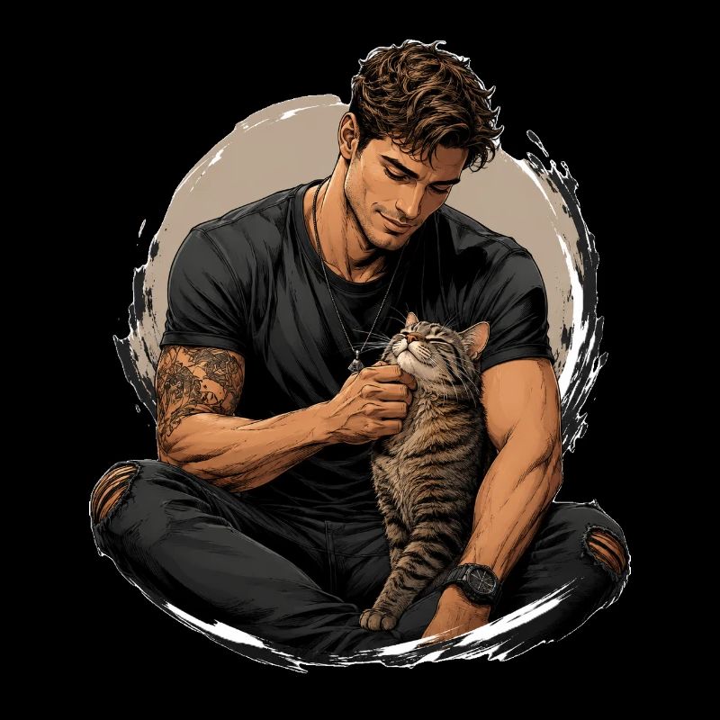 Mann mit Katze: stille Nähe