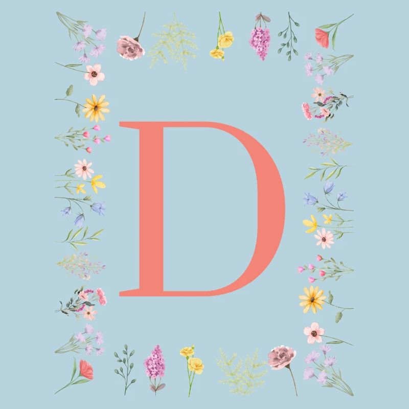 Florale Initialen "D", Buchstaben Monogramm 