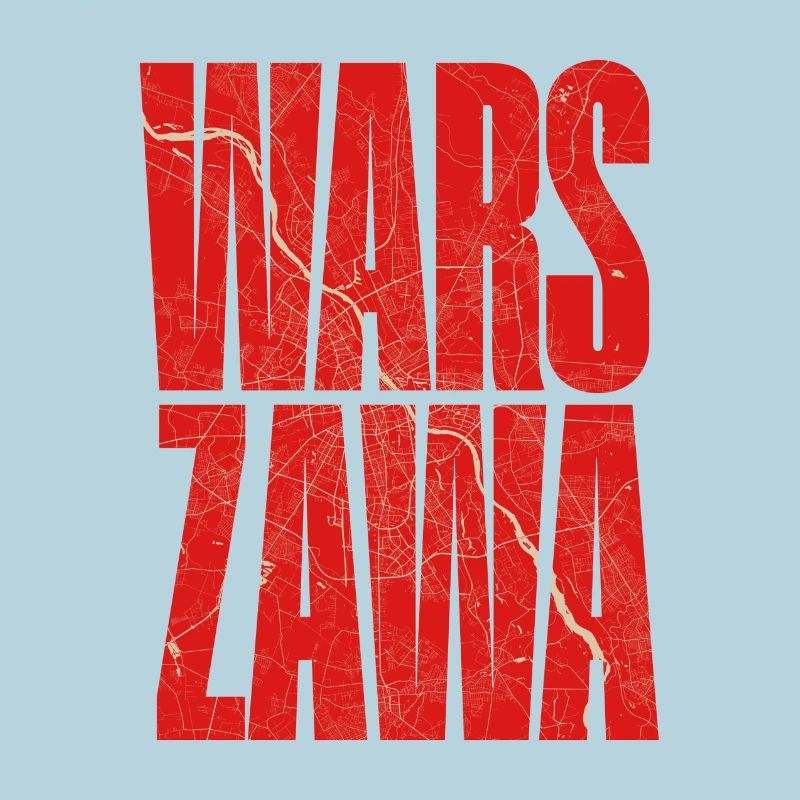 Warszawa lettering with city map pattern