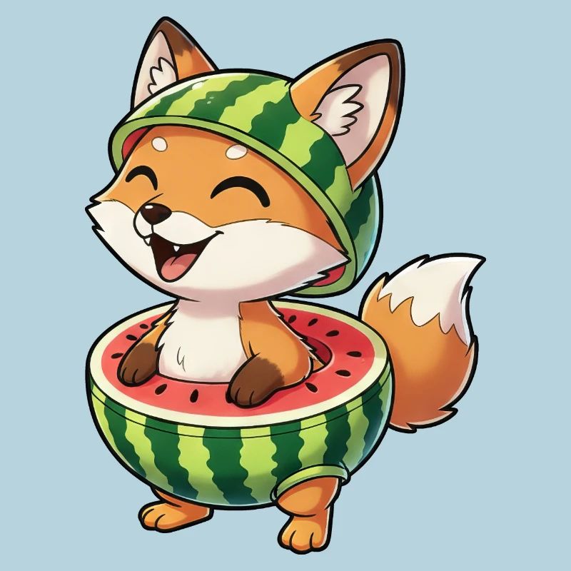 Renard drôle avec pastèque amusant d’été