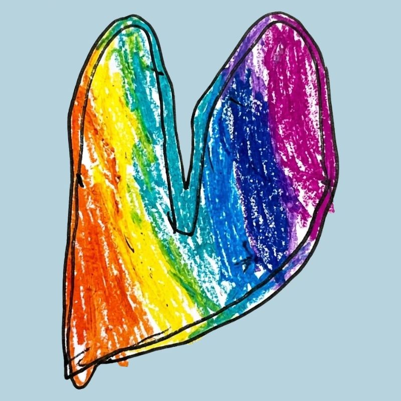 Crayon de cire en forme de cœur arc-en-ciel
