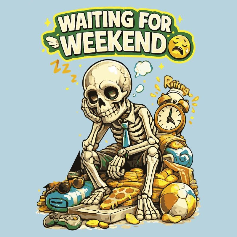 Waiting for Weekend Funny Skeleton Shirt