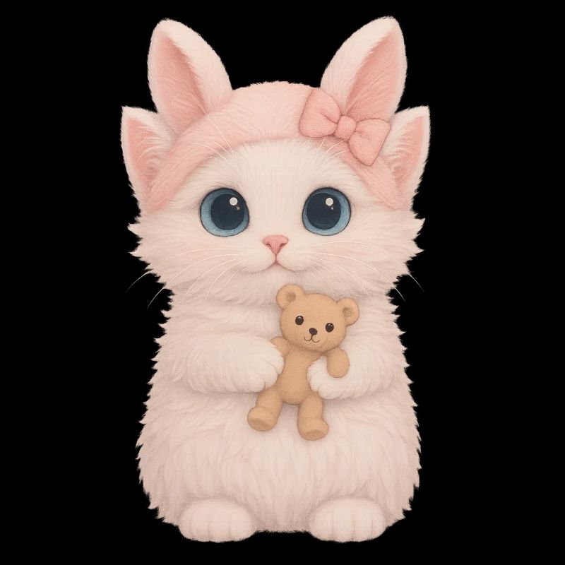 Chat mignon moelleux avec ours en peluche