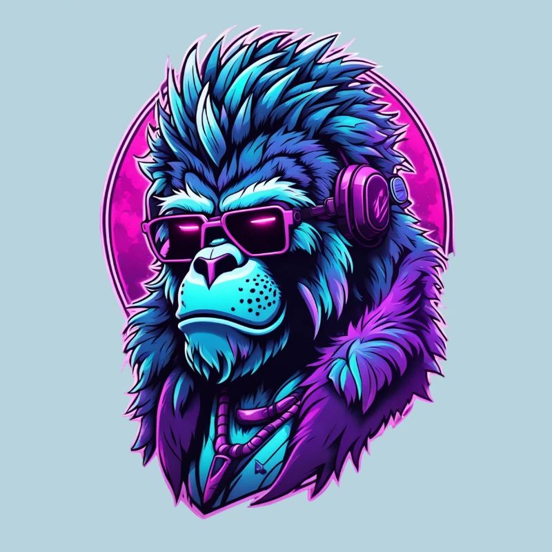 Berauschter Gorilla mit Kopfhörern