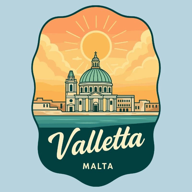 Valletta Malta Retro Sunset Reiseabzeichen