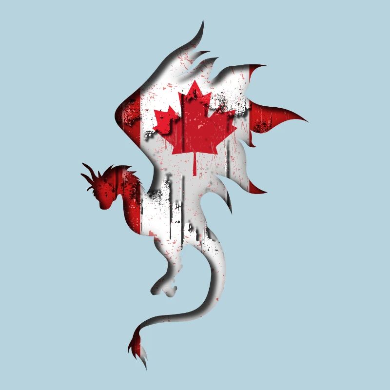 Drapeau du Canada - Canada - Silhouette de dragon