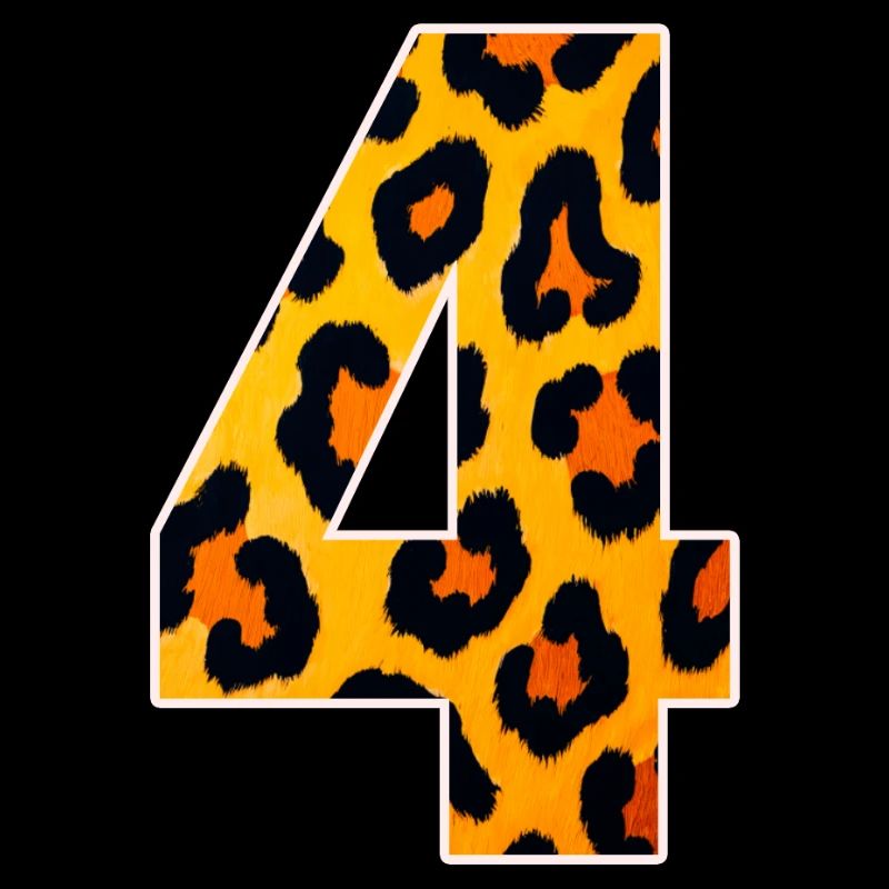 Leopard Print Numeral 4 Fire Orange