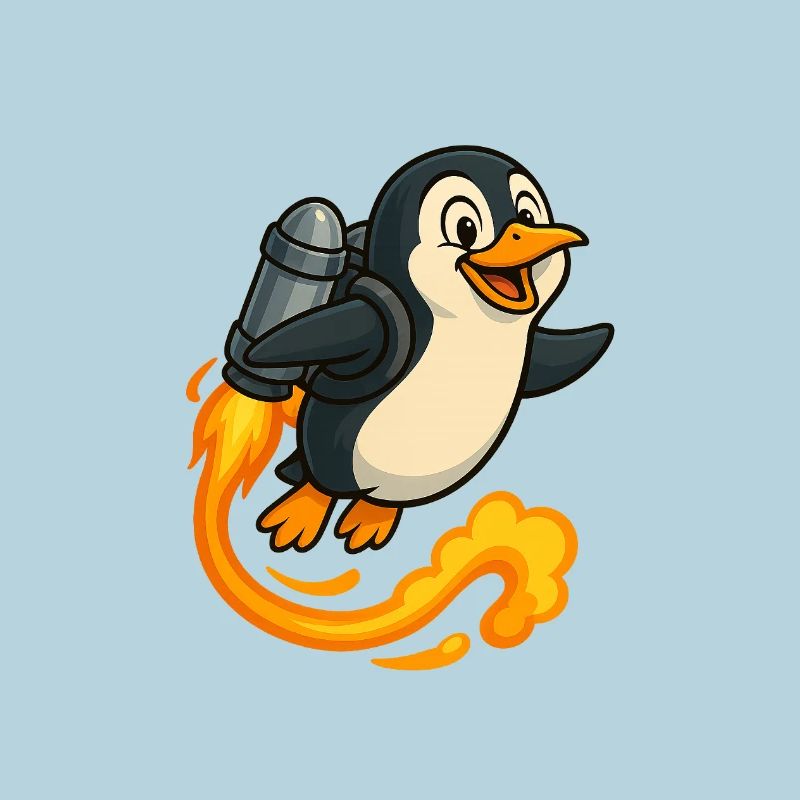Verspielter Pinguin Raketenflug