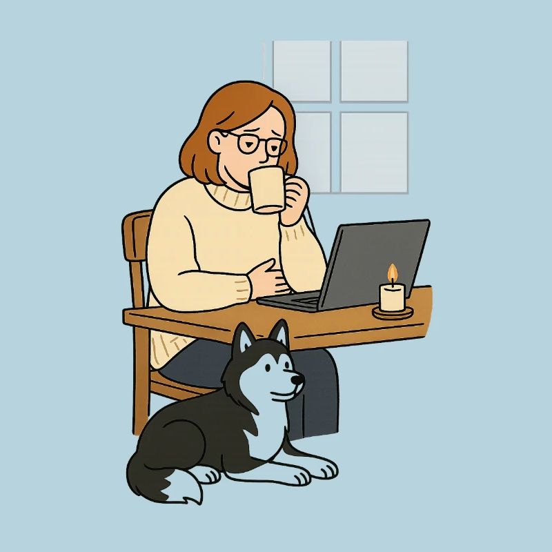 Pause-café dans le bureau à domicile Chien