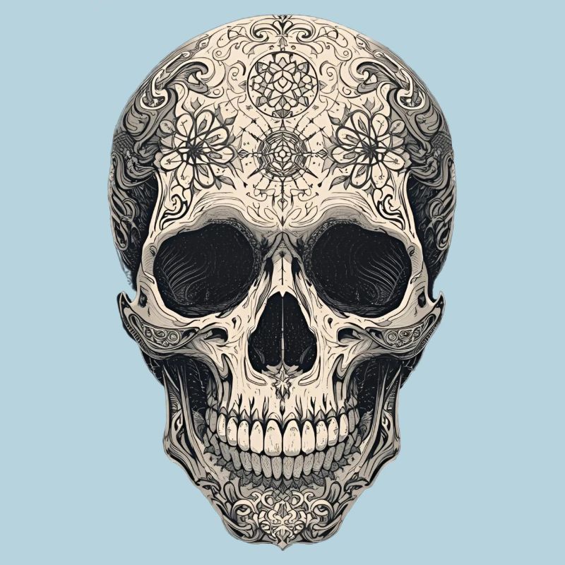 Gothic skull with flowers and tattoo pattern