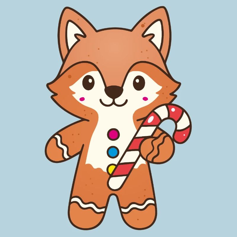 Cute Gingerbread Fox with Candy Cane