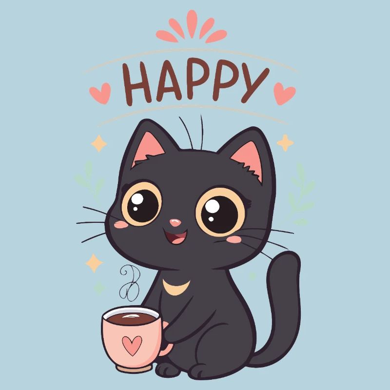 Chat noir Café Heureux