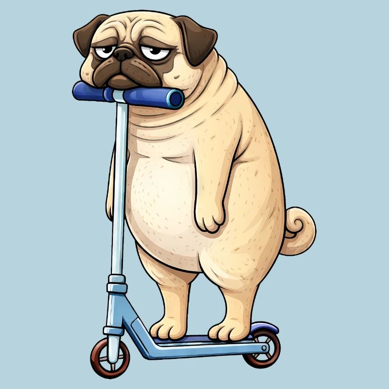 Uroczy mops hulajnoga Pies Samotny kreskówka
