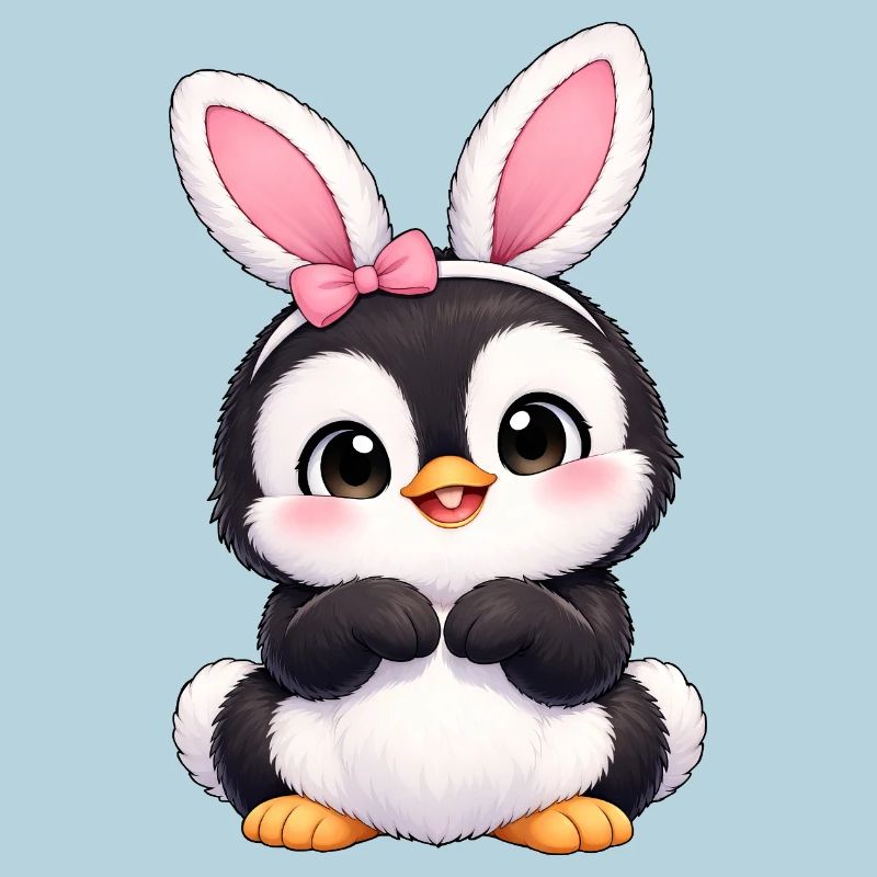 Cute Penguin Cartoon Easter Bunny Bunny Ears Easter Egg