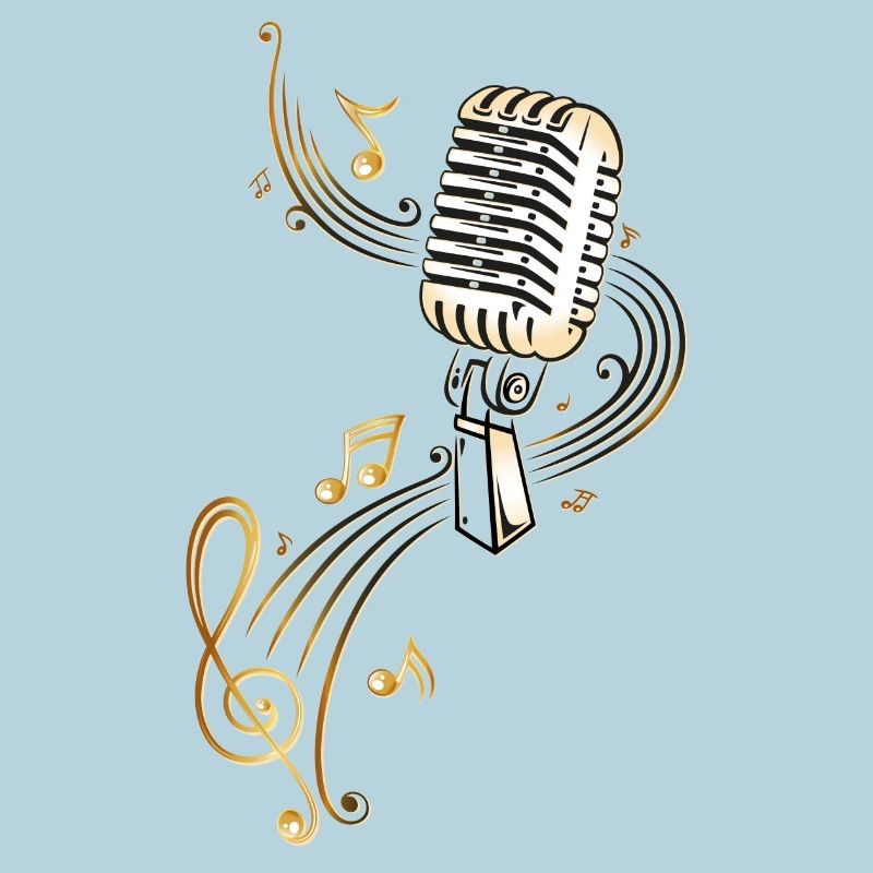 Microphone rétro avec des notes de musique.